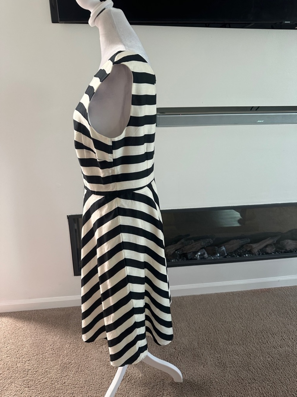 Boden Black and White Striped Midi Dress - Picture 3 of 9